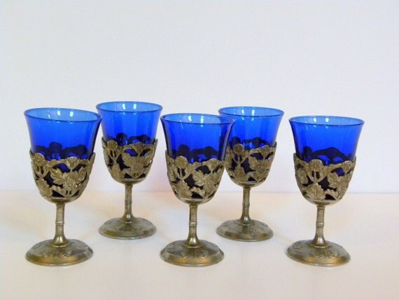 Vintage 1920s Cobalt Blue Cordial Glass Set of by RedRubyRetro