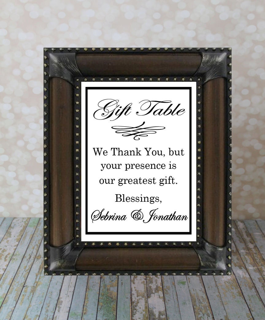 Wedding Gift Sign Reception Table Sign Thank by