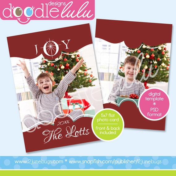INSTANT DOWNLOAD Digital Printable 5x7 Burgundy/Red and White "Joy" Christmas Photo Card Template (Photoshop) PSD by Doodlelulu 2 june bugs Il_570xn