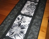 Quilted Table Runner Black and White with Gray