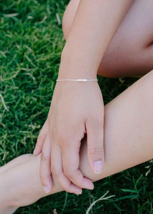 Sterling Silver Bar Bracelet - simple tiny modern small delicate thin layering bracelet everyday jewelry - adenandclaire