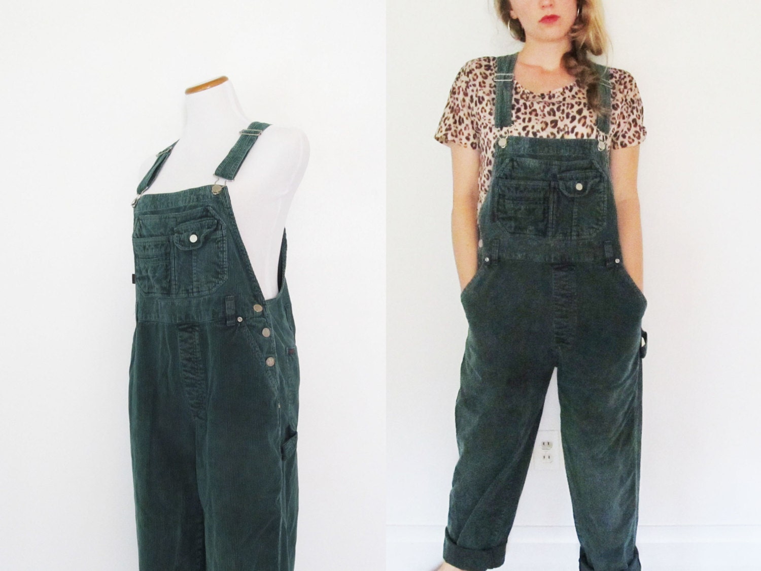 vintage 1990s overalls // corduroy // emerald by diaphanousvintage