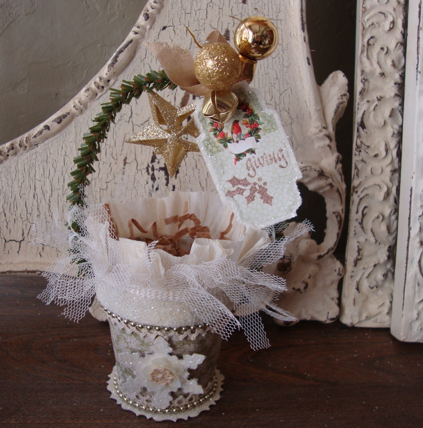 shabby chic christmas gift bag basket white by paperandmache shabby chic christmas gift bag basket white by paperandmache