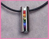SALE Rainbow Leather Surfer Necklace With Stainless Steel Pride Cylinder  Gay Lesbian