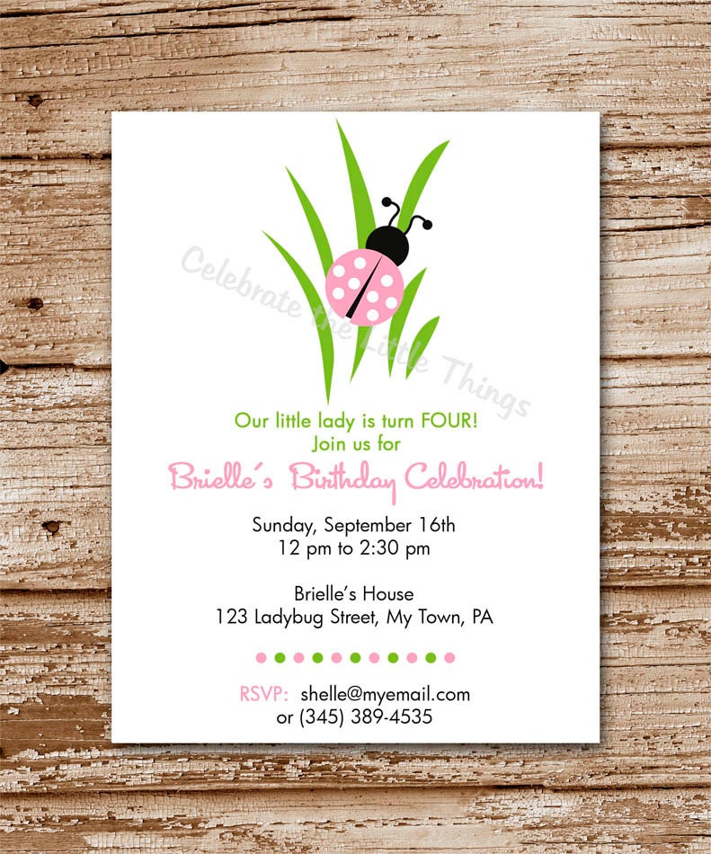 Printable / Pink Ladybug Invitation / Personalized (PDF File) Il_570xn