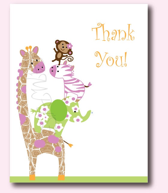 Jungle Girl Animals Set Of 10 Thank You Cards By PenguinPartyPress