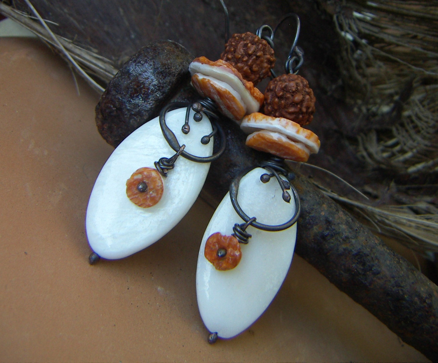 MOP Marquis Earrings with Spiny Oyster