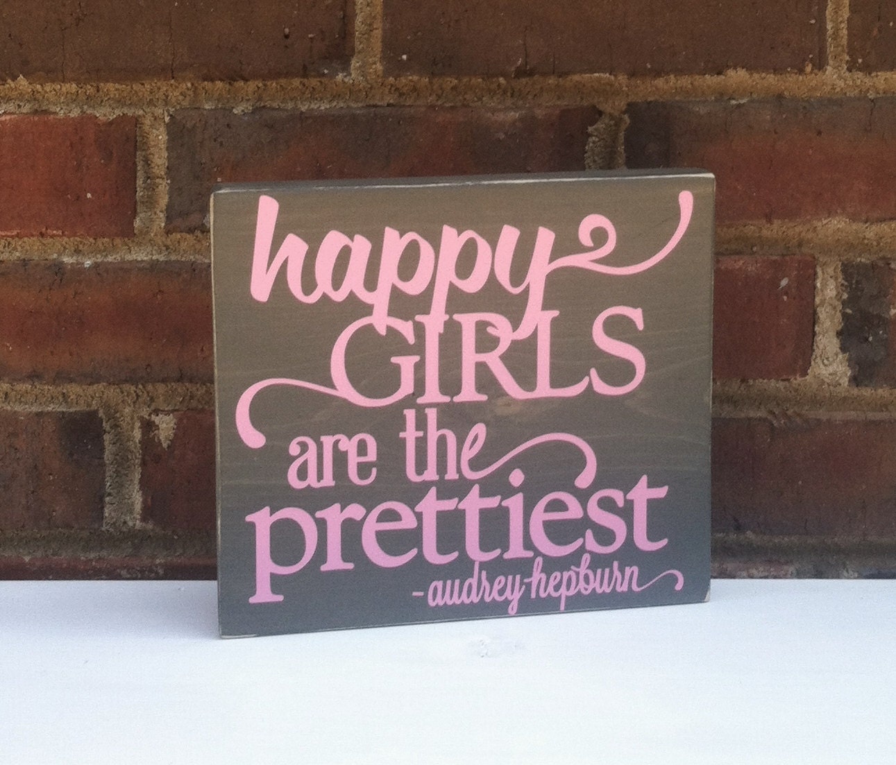 Audrey Hepburn Happy Girls  Shabby Wood Block  Office Studio Dorm Nursery - TurquoiseWoodWorks