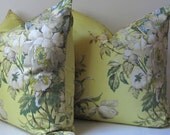 Set of Two - Floral Pillow Covers - Decorative pillows - 20 inch -  Waverly - Grand Entrance -  citron - yellow - green - ready to ship