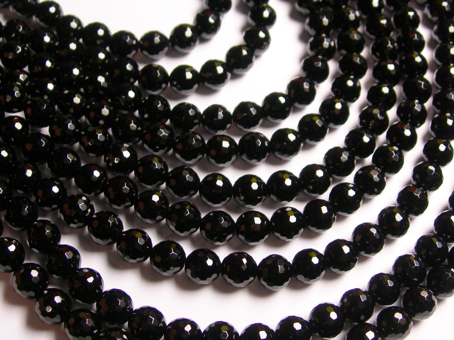 Black Onyx 8mm Faceted Round Beads 1 Full Strand 49 Beads