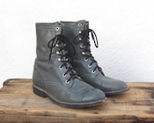 Vintage Distressed Grey Leather Lacer Rodeo Boots Size 6.5, ladies 7.5 - Trustfund21