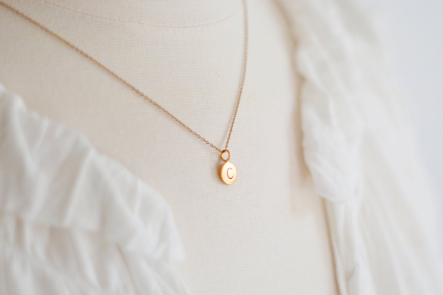 24k Gold Vermeil Tiny Circle with Initial Pendant on Necklace - monogram any letter a b c d e f g h i j k l m n o p q r s t u v w x y z