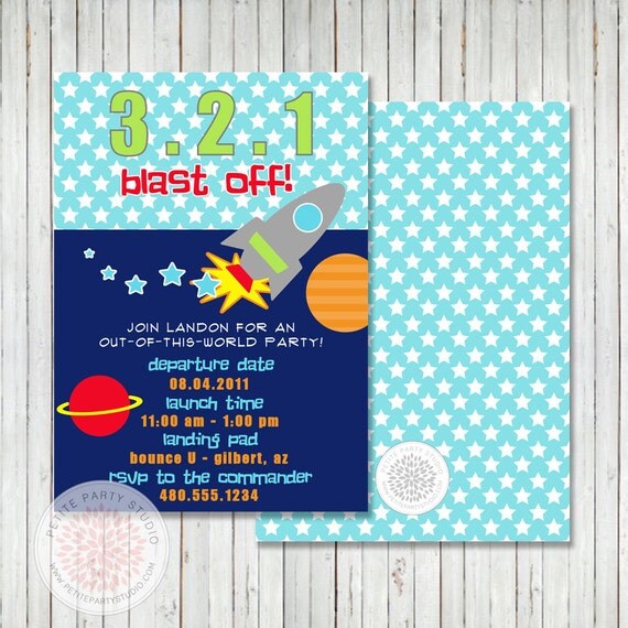SPACE ROCKETSHIP Printable Birthday Party Invitation - Petite Party Studio Il_570xn