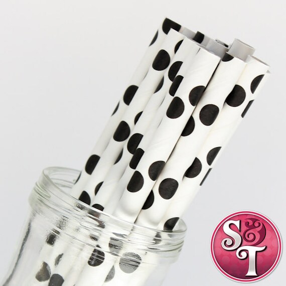 Dot Black Party Paper Straws - Cake Pop Sticks - Pixie Sticks - Qty 25 Il_570xn