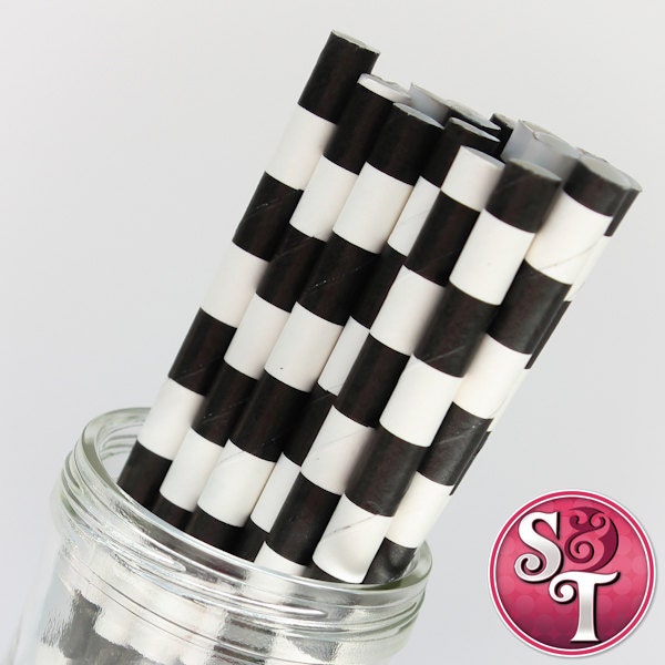 Rugby Stripe Black Party Paper Straws - Cake Pop Sticks - Pixie Sticks - Qty 25 Il_570xn