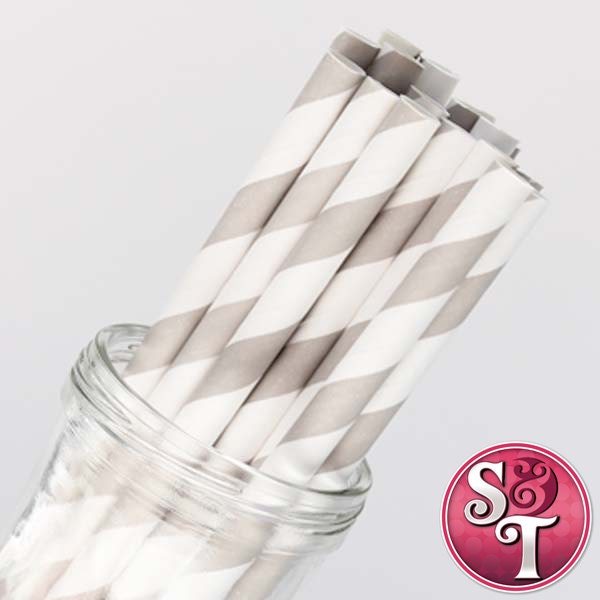 Stripe Gray Party Paper Straws - Cake Pop Sticks - Pixie Sticks - Qty 25 Il_570xn