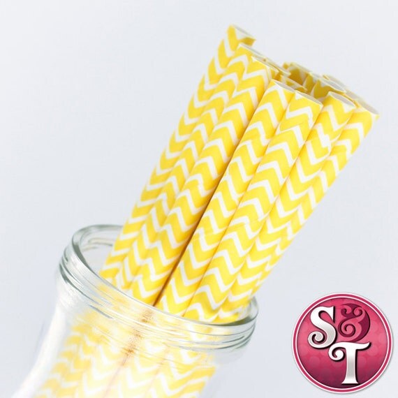 Chevron Zigzag Yellow Party Paper Straws - Cake Pop Sticks - Pixie Sticks - Qty 25 Il_570xn