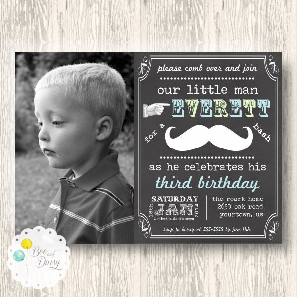 Mustache Invitation for Boys Birthday Party or Baby Shower - DIY Vintage Mustache Chalkboard Printable Invite by BeeAndDaisy Il_570xn