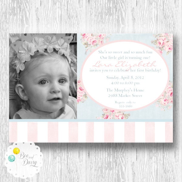 Shabby Chic Invitation for Birthday Party or Baby Shower - Girls Rose Princess DIY Printable Invite by BeeAndDaisy Il_570xn