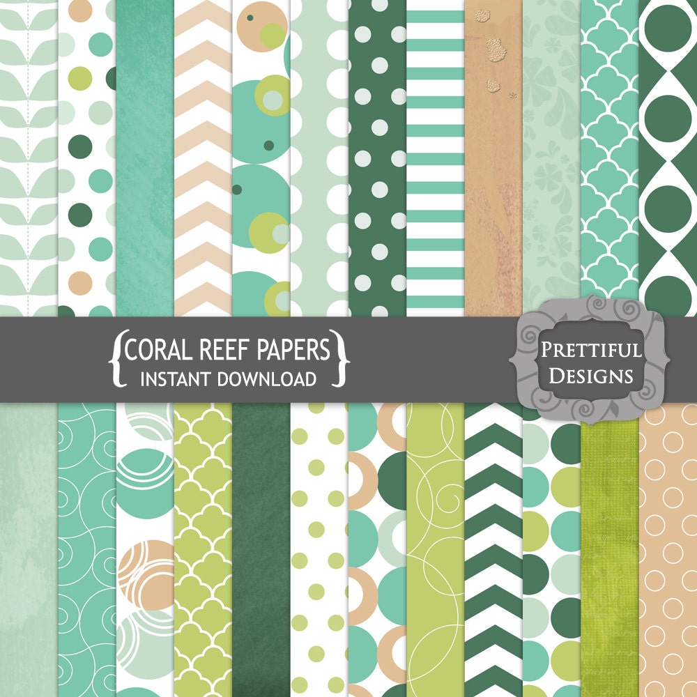 50% OFF SALE Digital Paper Pack - Personal and Commercial Use - Coral Reef (727) Il_570xn