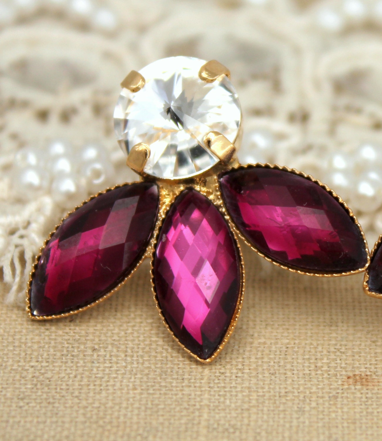 Purple stud Rhinestone earrings -14kk plated gold post earrings real swarovski rhinestones.