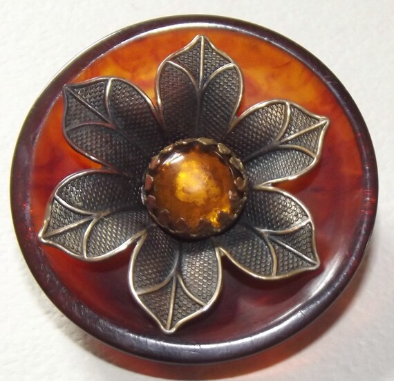 Large Vintage Bakelite coat button W/ metal by bluehousebuttons