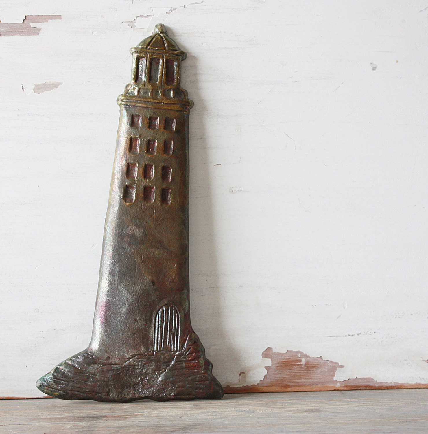 Vintage Bronzed Metallic Lighthouse Wall Hanging