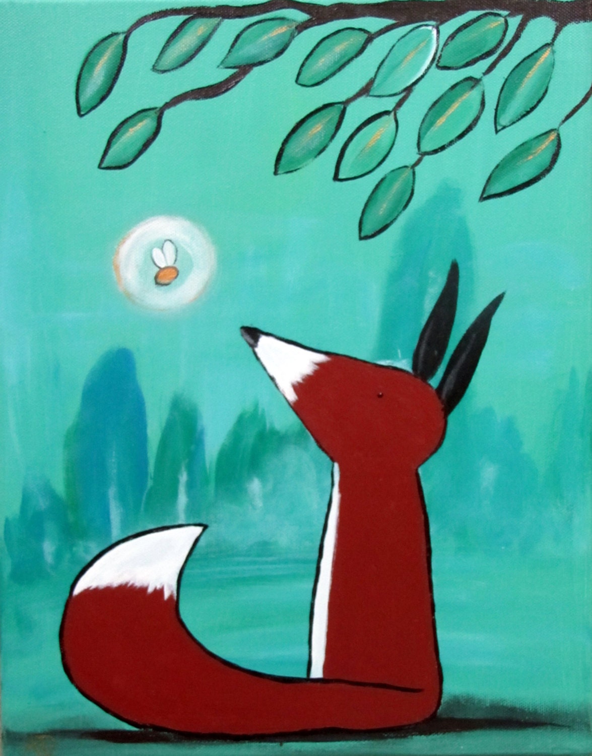 Woodland Nursery Wall Art, Original Fox Painting