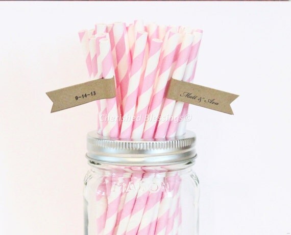 50 Pink Striped Paper Straws Retro Vintage Style Carnival Circus Wedding Birthday Bridal Baby Shower Made in USA Il_570xn