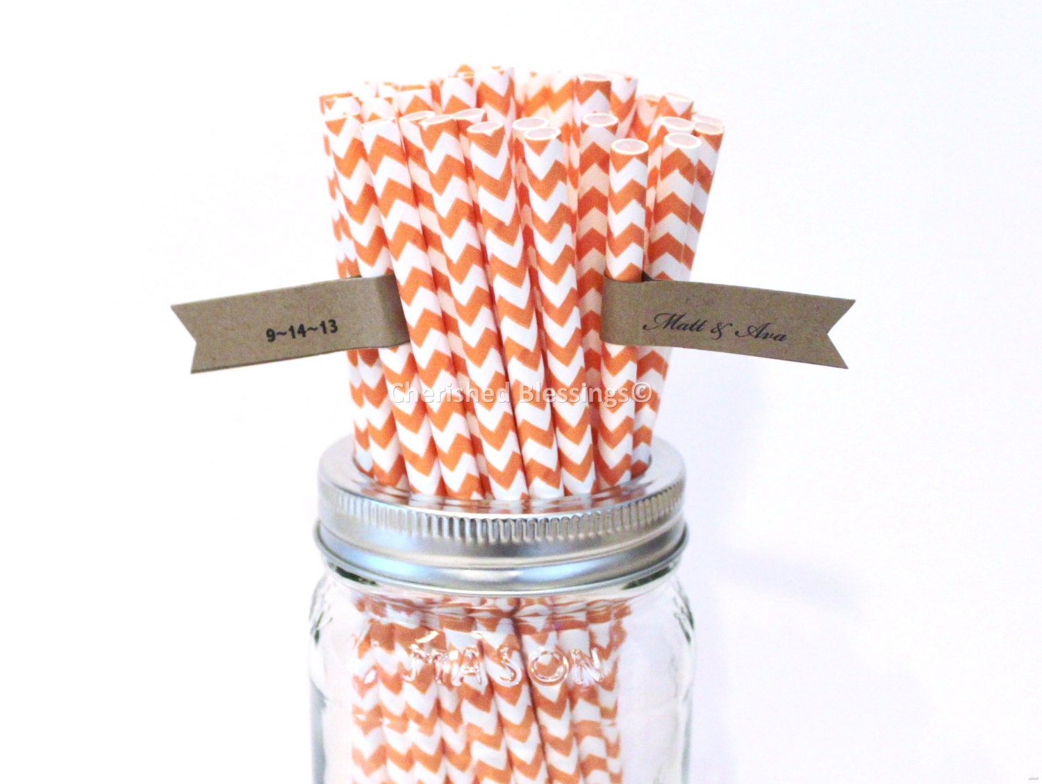 25 Orange Paper Straws, Orange Chevron Striped Retro Vintage Style Straws, Wedding, Baby Shower, Birthday Made in USA Il_570xn