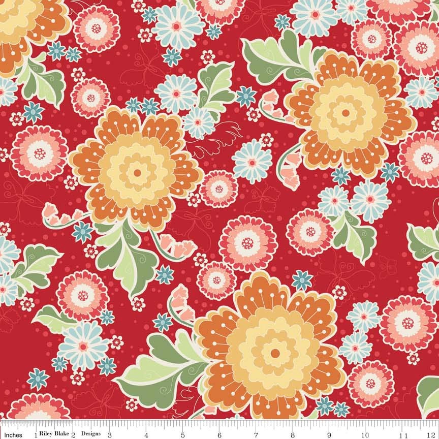 The Quilted Fish for Riley Blake - FLUTTER - Main in Red - 1 Yard - Cotton Fabric