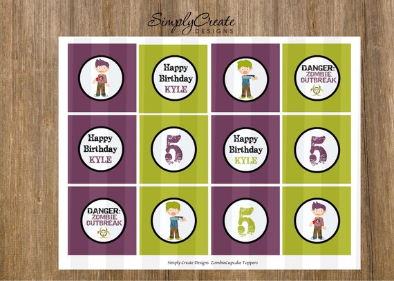Zombie Party Zombie Cupcake Toppers DIGITAL File 8.5x11 JPEG File Personalized Il_570xn