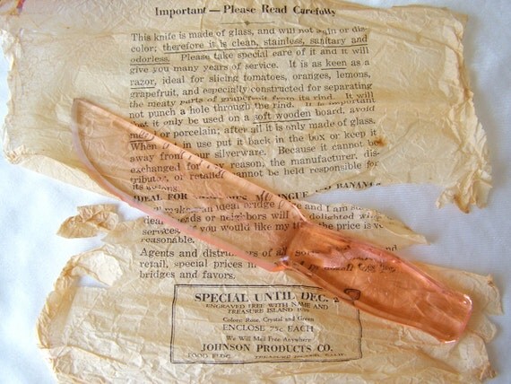 Vintage Glass Fruit Knife 1939 Original Box and by cynthiasattic