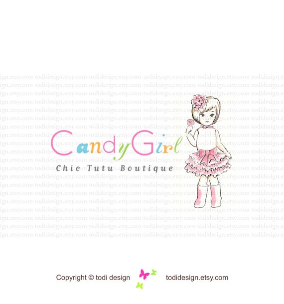 Candy Girl - Tutu Boutique Couture - OOAK Character Illustrated Premade Logo design-Will not be resold Il_570xn
