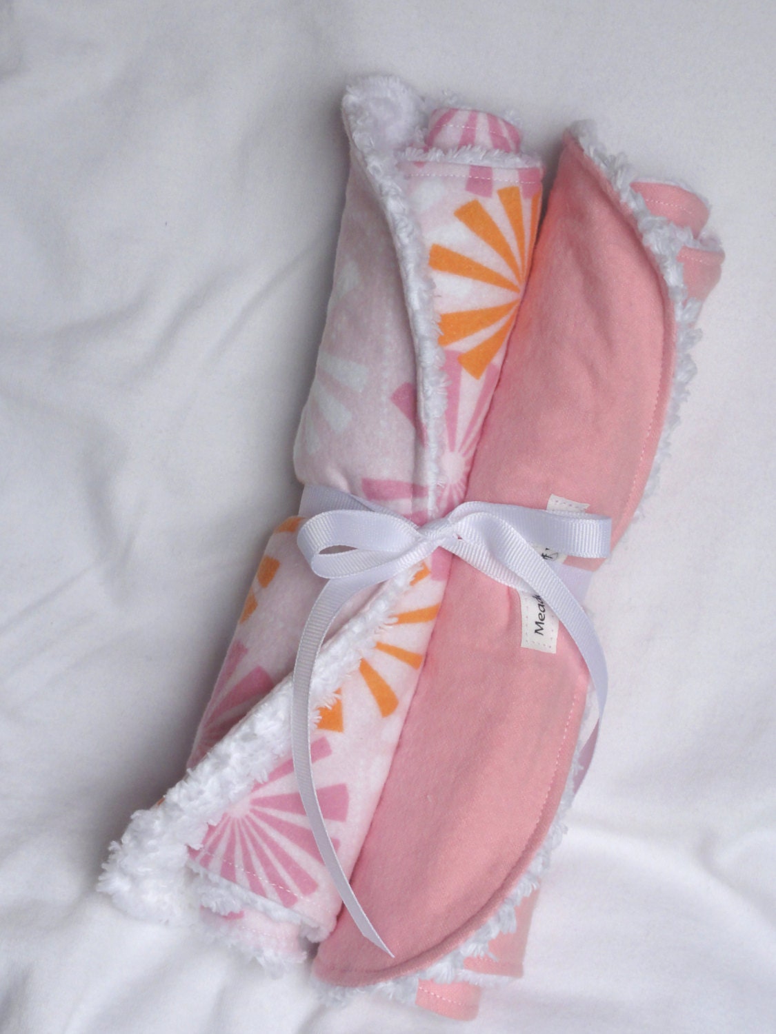 Pink/Orange Pinwheel Contoured Girl Burp Cloths, Set of 2