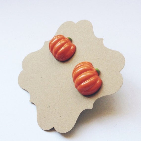 Pumpkin Earrings, Halloween, Fall, Thanksgiving, Titanium / Hypoallergenic posts