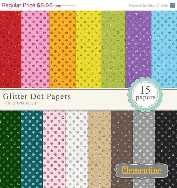 40% OFF SALE Glitter polka dot scrapbook paper 12x12, glittered digital scrapbooking paper, royalty free- Instant Download Il_570xn