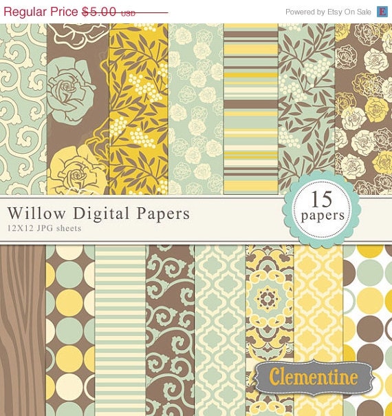 40% OFF SALE Willow digital papers, floral digital paper, royalty free commercial use- Instant Download Il_570xn
