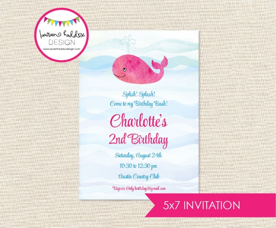 DIY, Pink Whale Party INVITATION Il_570xn