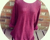 Vtg 80s Dark Crimson Red Knitted Oversize Granny Slouchy Sweater