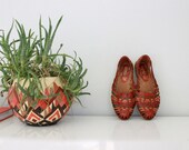 Huarache Woven Leather Flats  //  Multi Color Sandals 7 Made in Brazil