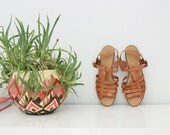 Leather Sandals in Whiskey Tan 9  //  Open Toes Strappy Flats