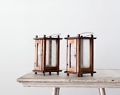 vintage wood lanterns / hanging candle holders