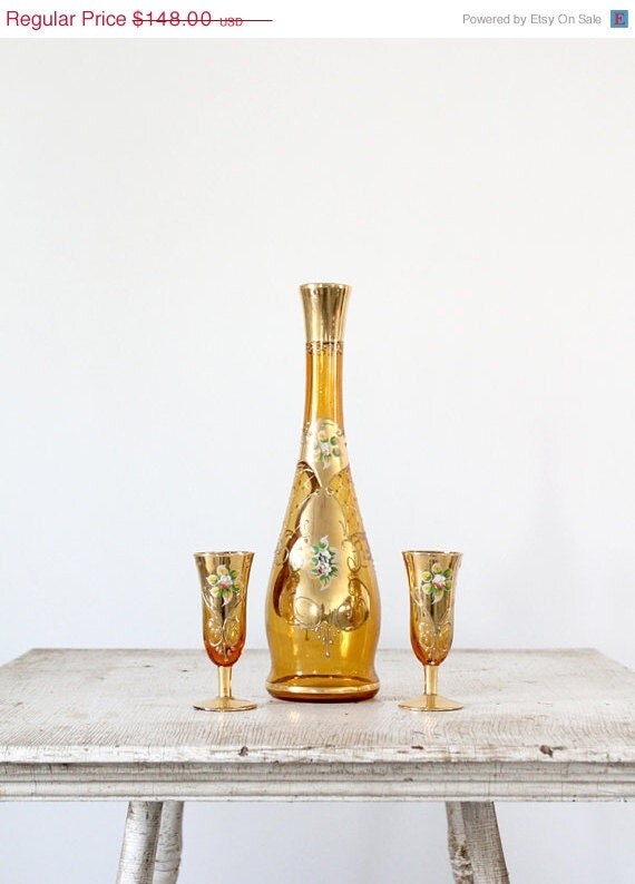 SALE Vintage Wine Decanter Set / Italian Hand Painted by 86home