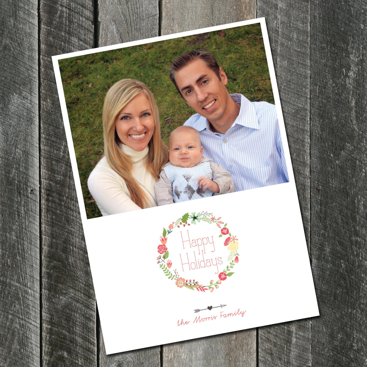Holiday Wreath Custom Christmas card design, Photo template printable, Arrow design holiday card, DIY or printed with envelopes Il_570xn
