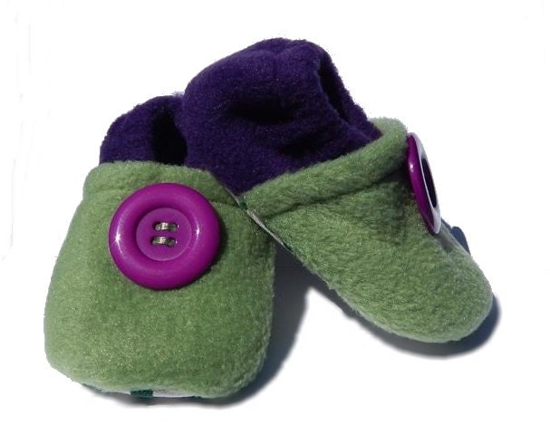 Fleece Baby Slippers - Soft-soled Sage & Purple - 6-12mo, 12-18mo, 18-24mo - LittleTadpoleDesigns