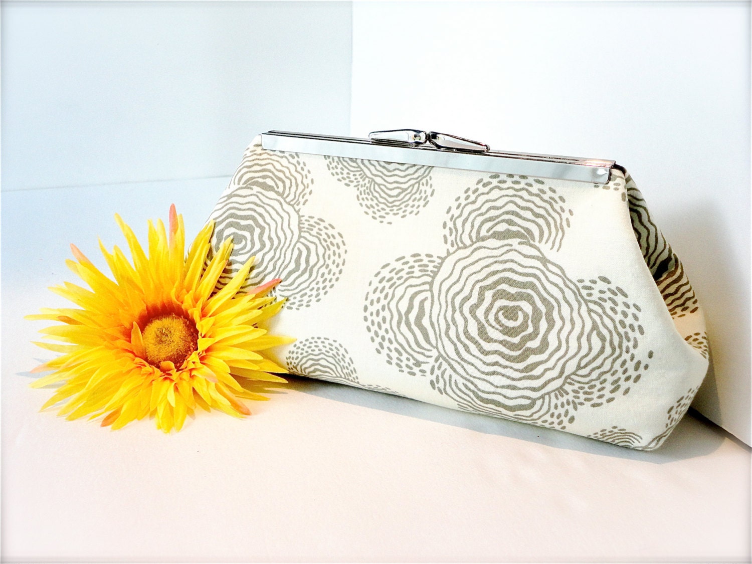Bridesmaid Clutch - Metal Frame - Amy Butler Midwest Modern Floating Buds