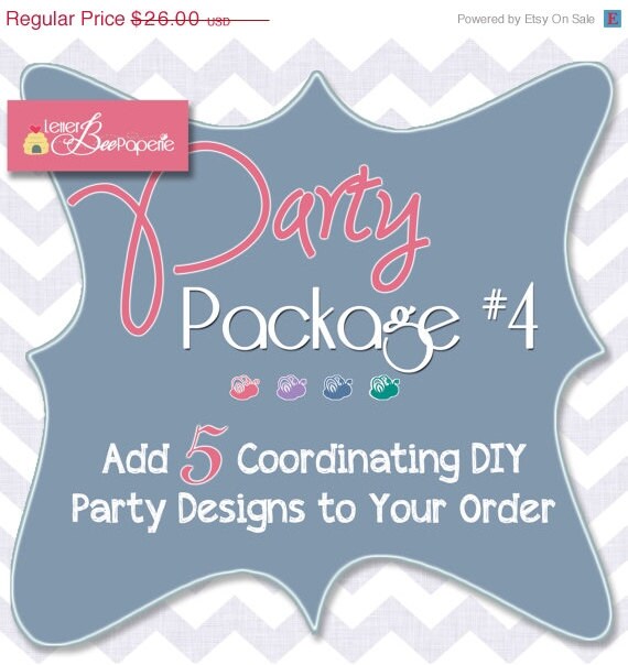 ON SALE Party Package 4 - Add Any 5 Coordinating Printable Party Items to your Invite Order - Party Decorations - Birthday, Shower, Holiday Il_570xn