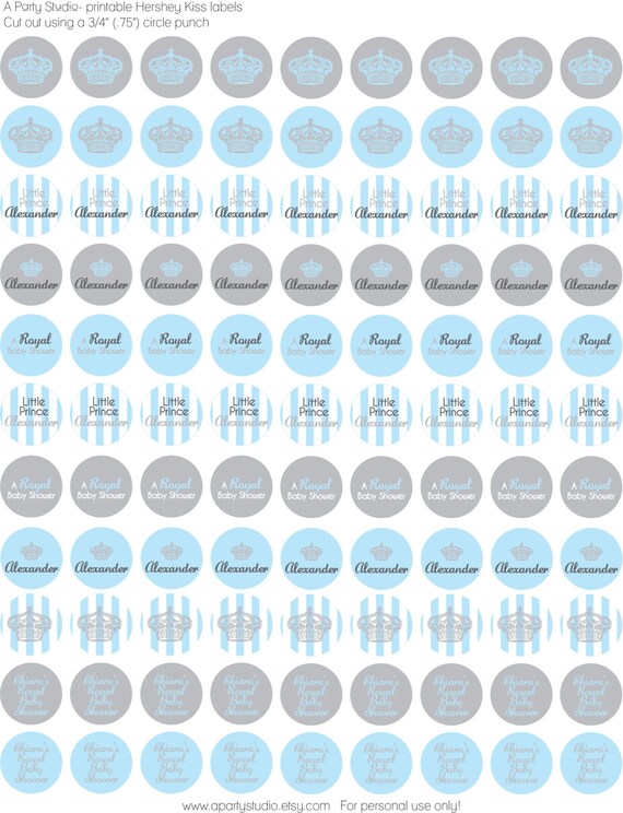 Little Prince Baby Shower in Blue and Grey- Hershey Kiss Labels- Print your own Il_570xn