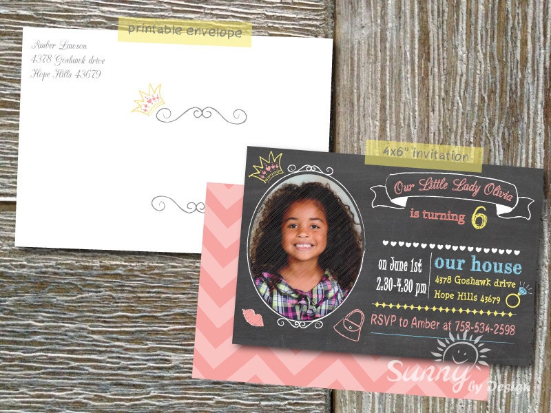 Little Lady Chalkboard (photo insert) printable invitation and envelope Il_570xn